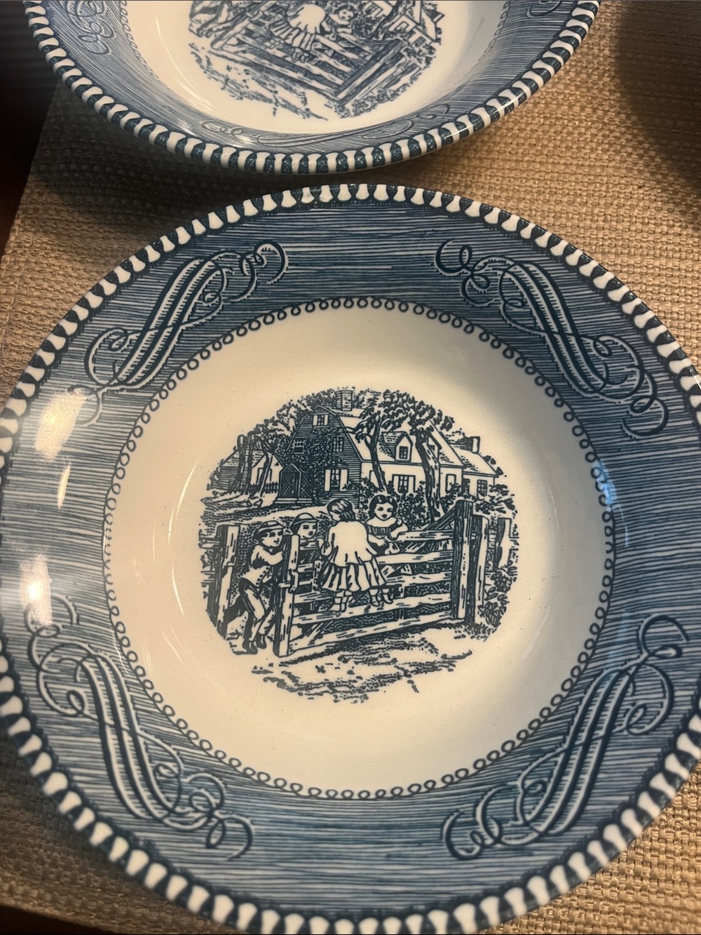 #18 1960’s vintage 4 currier & Ives Ceramic fruit desert Bowls farm gate